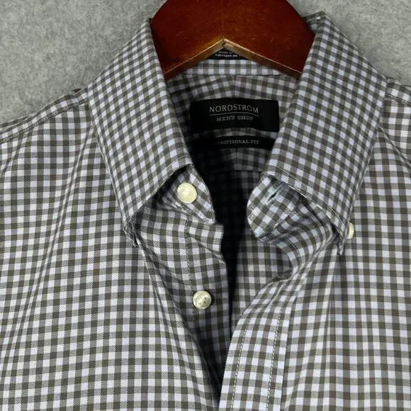 Nordstrom Mens Shop Non Iron Shirt Blue Check Button Up Long Sleeve Mens Large - Picture 4 of 11